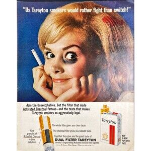 Tareyton Dual Filter Cigarettes "We would rather fight than Switch"Print Ad 1964